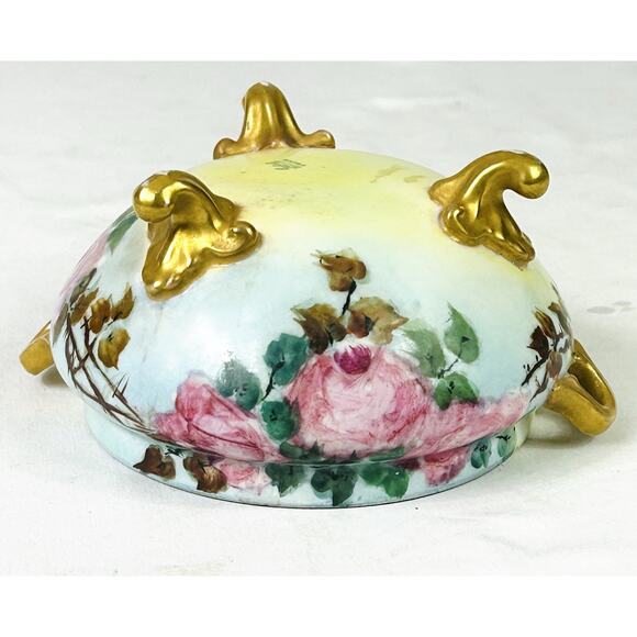 Vtg GDA Limoges France Gold Gilt Footed Porcelain Powder Dresser Jar Trinket Box - Picture 10 of 13